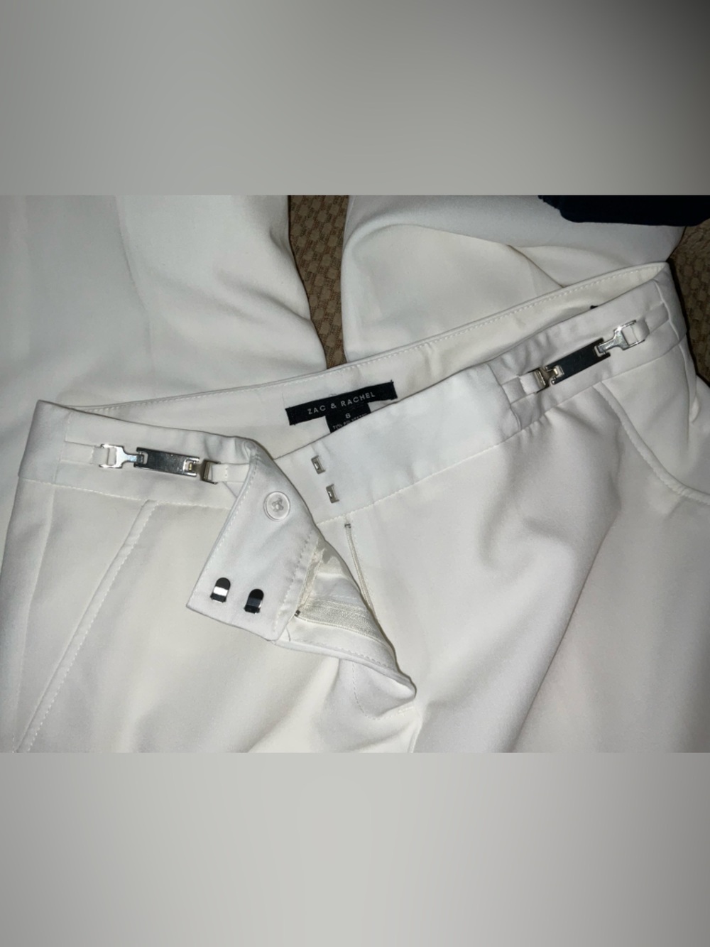 Zac & Rachel White Tailored Dress Trousers with Silver Buckle Details Size 8 - Picture 6 of 9